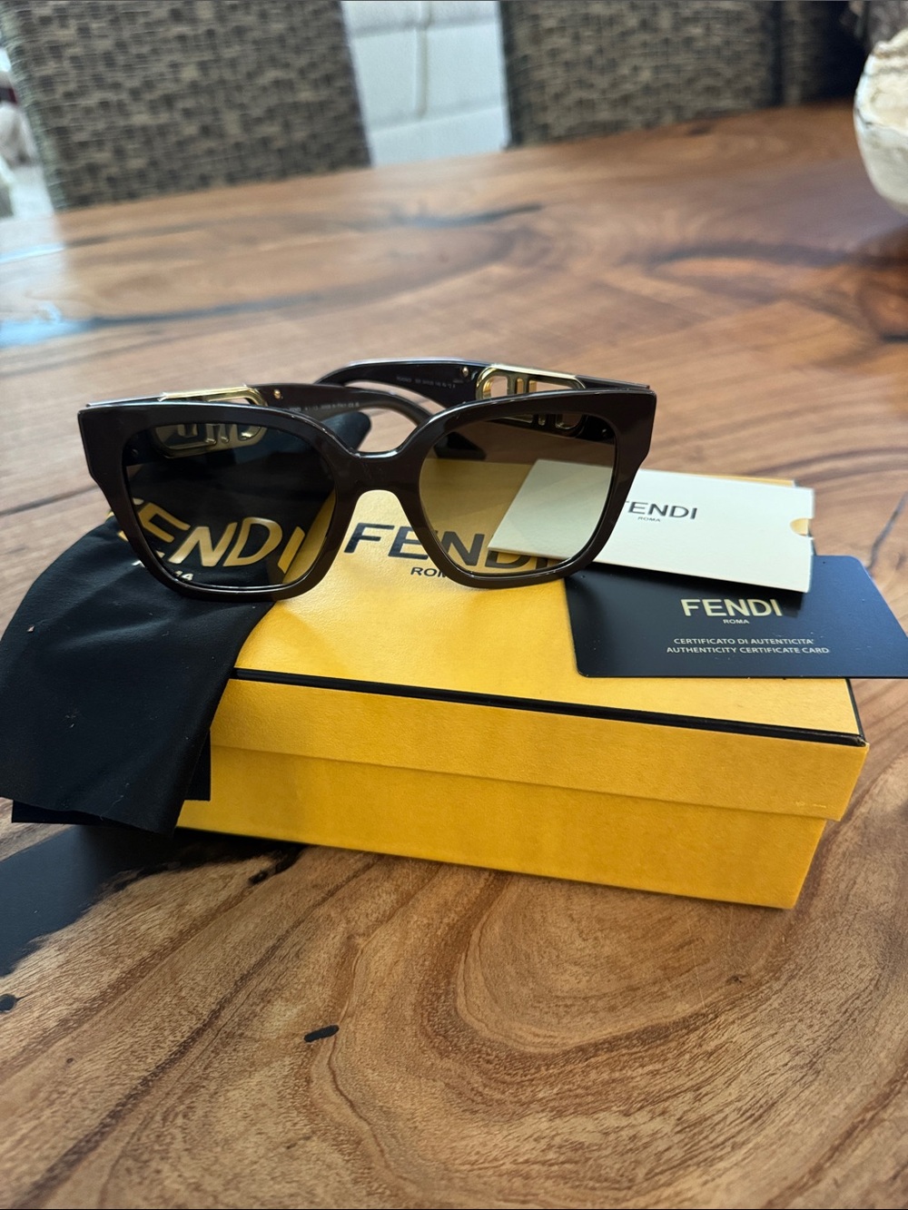 Fendi women’s Dark Brown SSunglasses with Gold Accents worn once